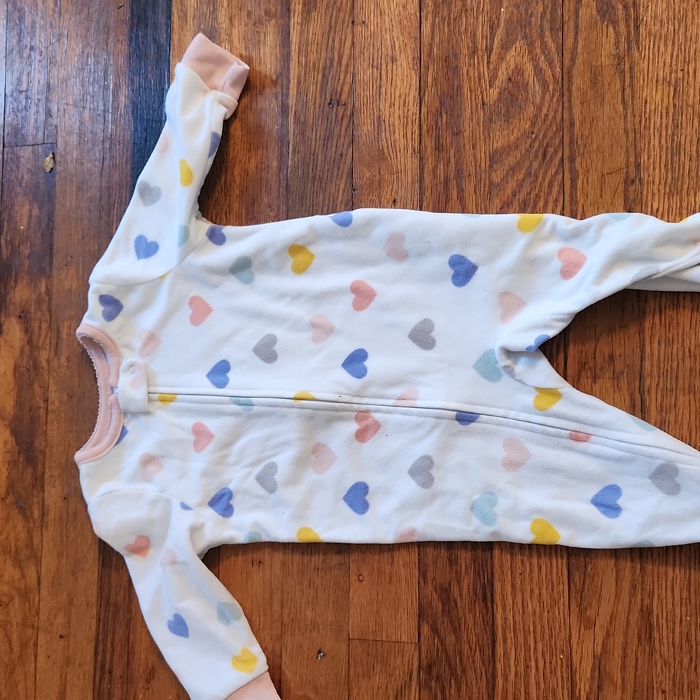 Hearts Zip Up Footie Jammies Sized 12 Months